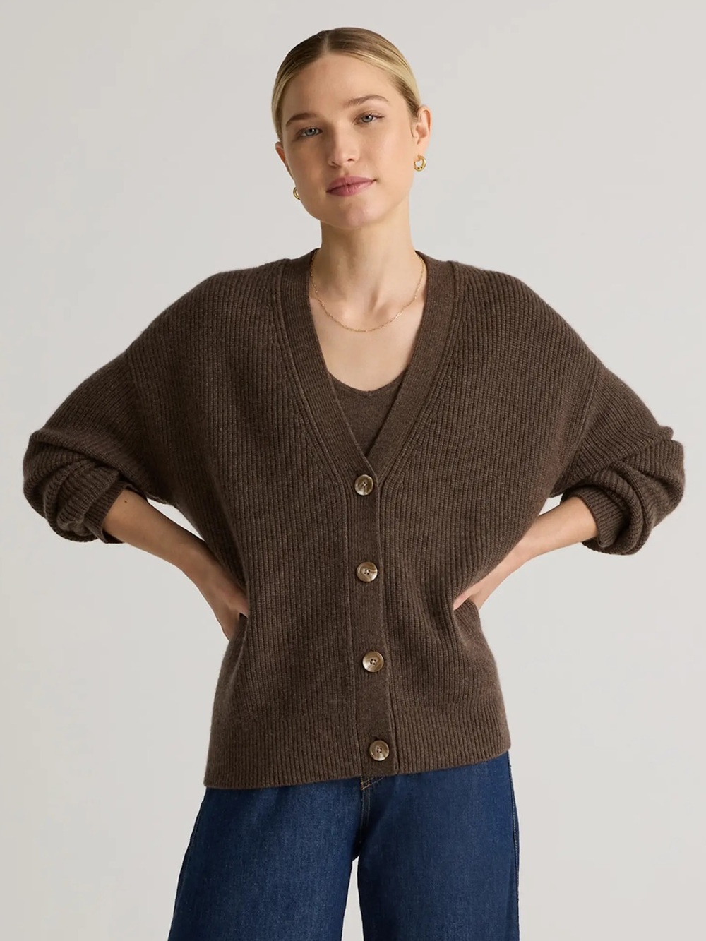 Quince Mongolian Cashmere Oversized Boyfriend Cardigan Brown XS